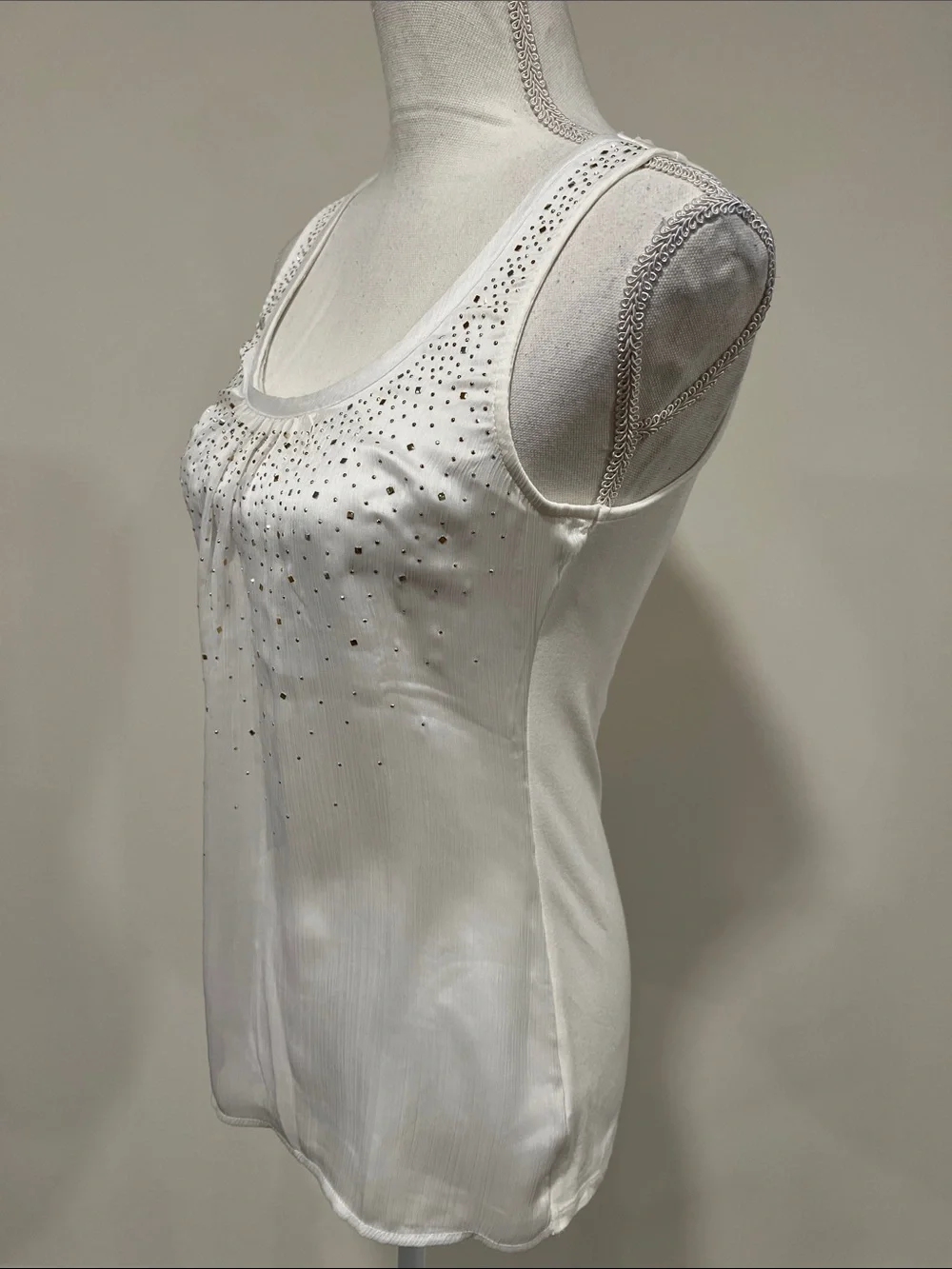 White House Black Market White Tank Top with Gold & Silver Studs Size XS